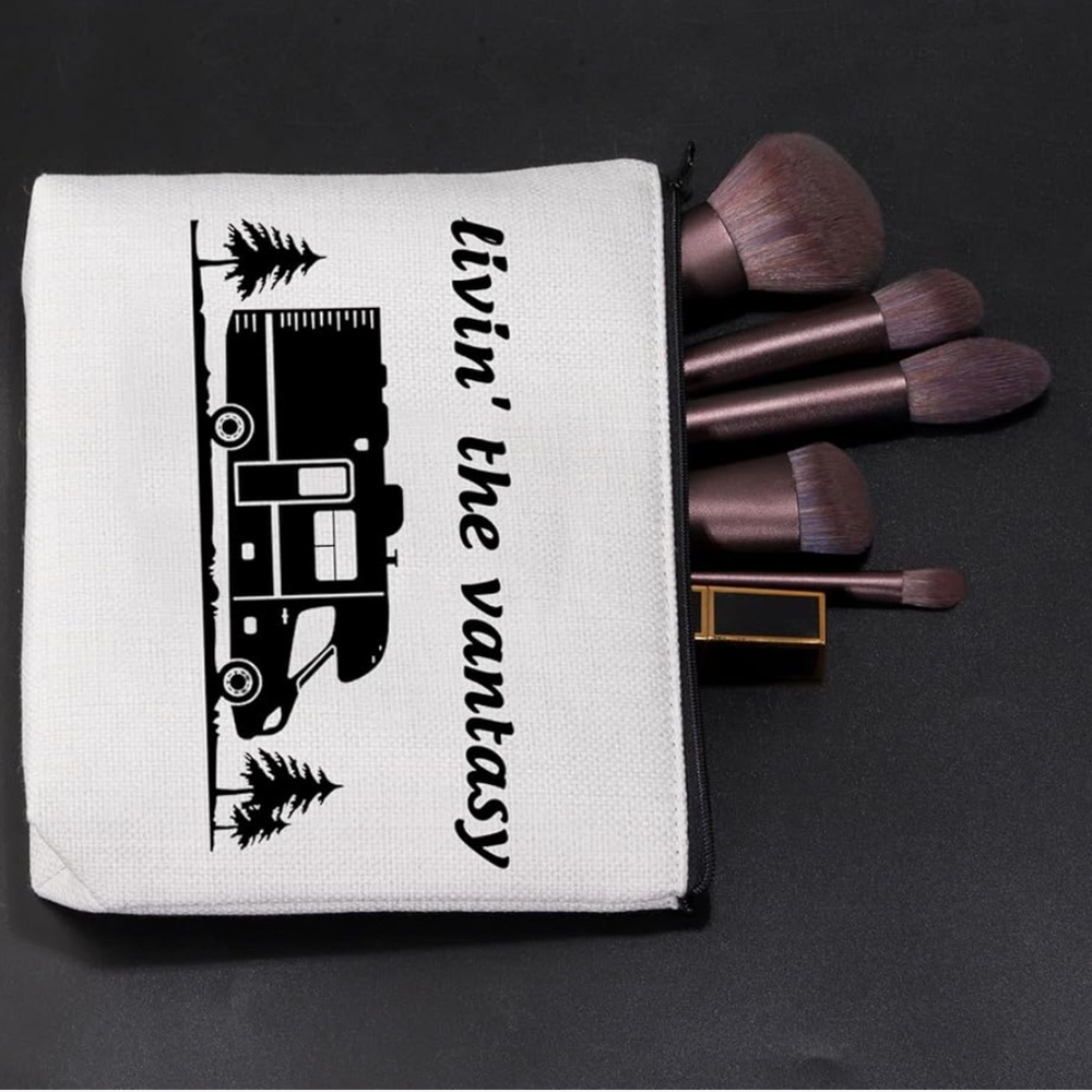 White Cosmetic Bag with Black RV Design - Picture 4 of 10